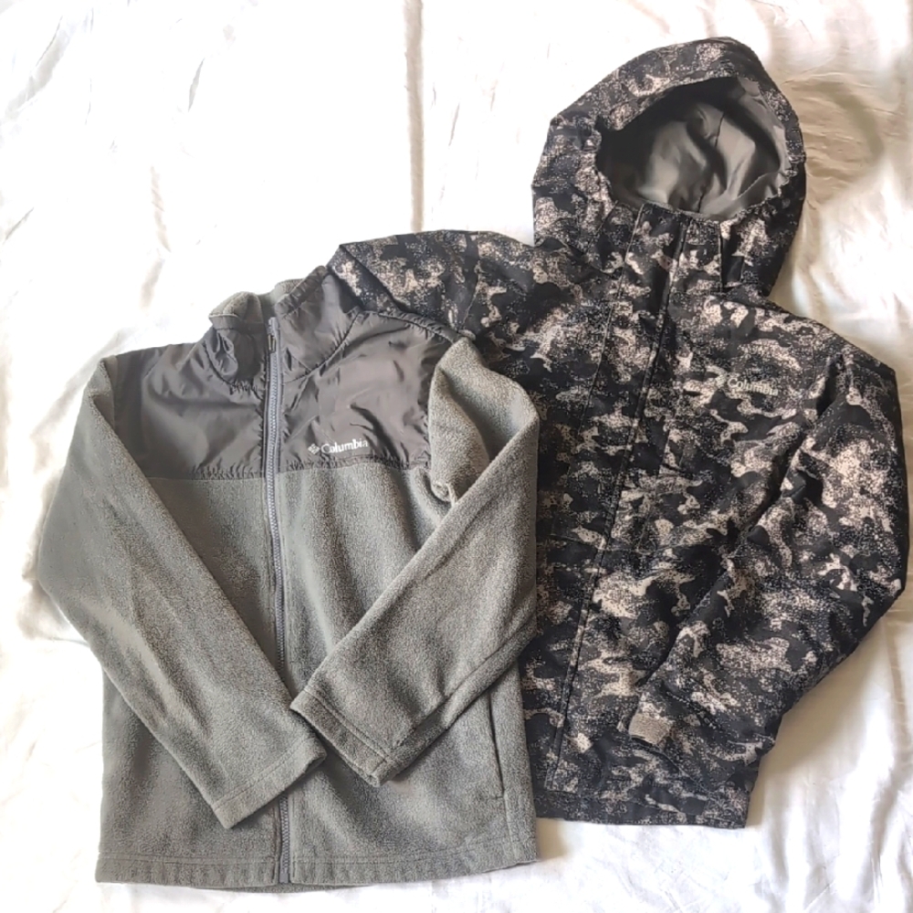 Columbia Kids Gray Fleece and Camo Hoodie 2 In 1 Jacket